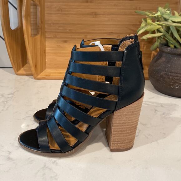 DV by Dolce Vita black Bailey caged stacked heel sandal rocker date size 4.5 - Picture 3 of 9